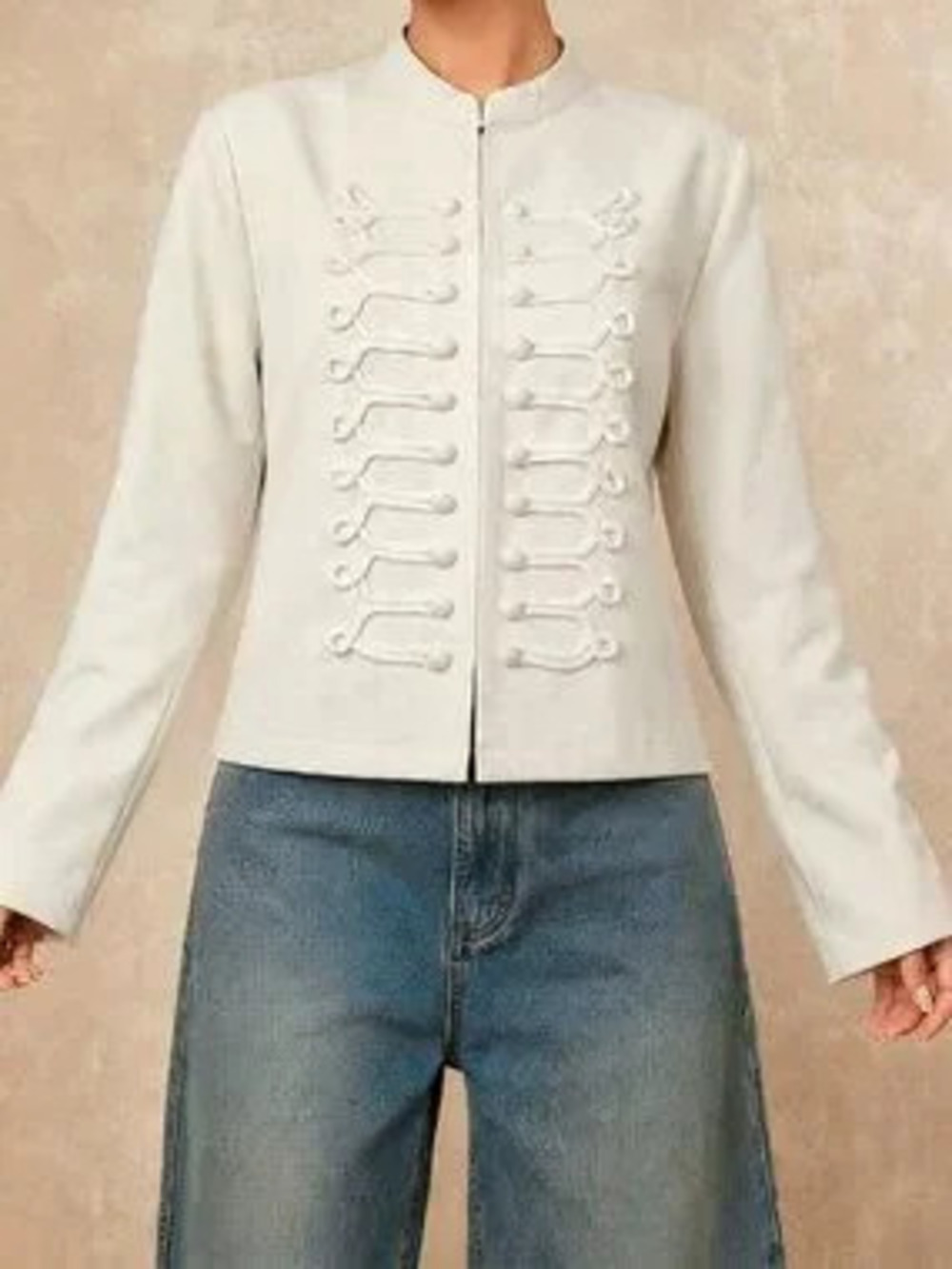ZARA Apricot Casual Women's Elegant Rivet Stand Collar Short Party Jacket